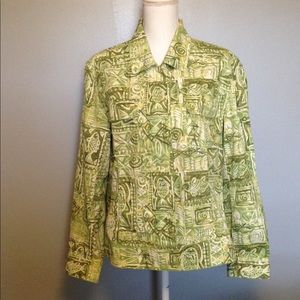 Chico's Hidden Button Jacket Green Fish Size 3